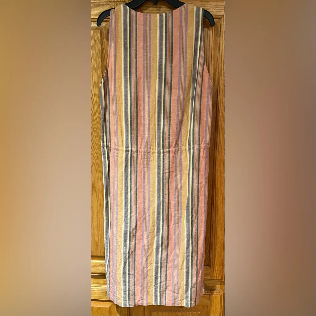 Drew Anthropologie Agave‎ Striped Linen Drawstring Waist Boho Dress Size Small Orange - Image 6