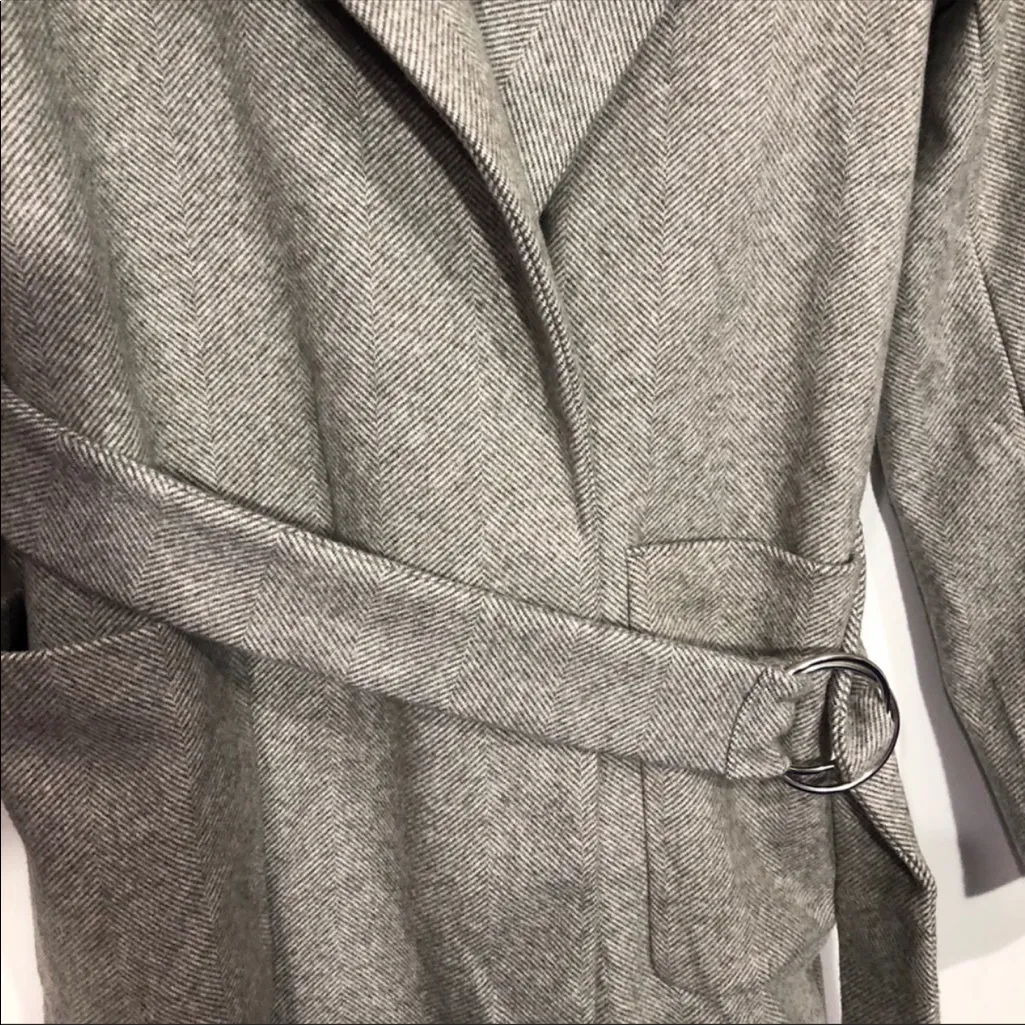 ASOS Bershka Gray Long Belted Coat Size‎ Small - Image 9