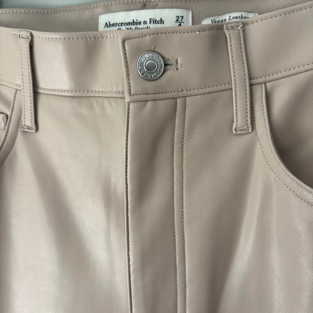 Abercrombie & Fitch The 90s Straight Ultra High Rise Vegan Faux Leather Pant Tan - Image 5
