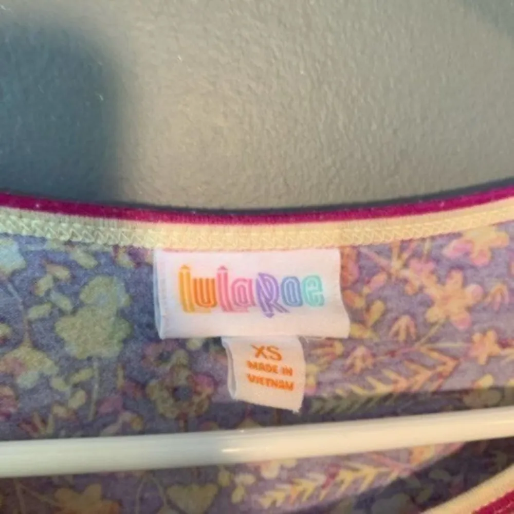 Lularoe Irma Tunic Top Purple Floral Pink Stripe Sleeve - Image 9