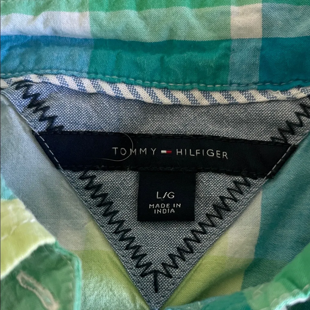 Tommy Hilfiger Green and Blue Checkered button-down Shirt - Image 2
