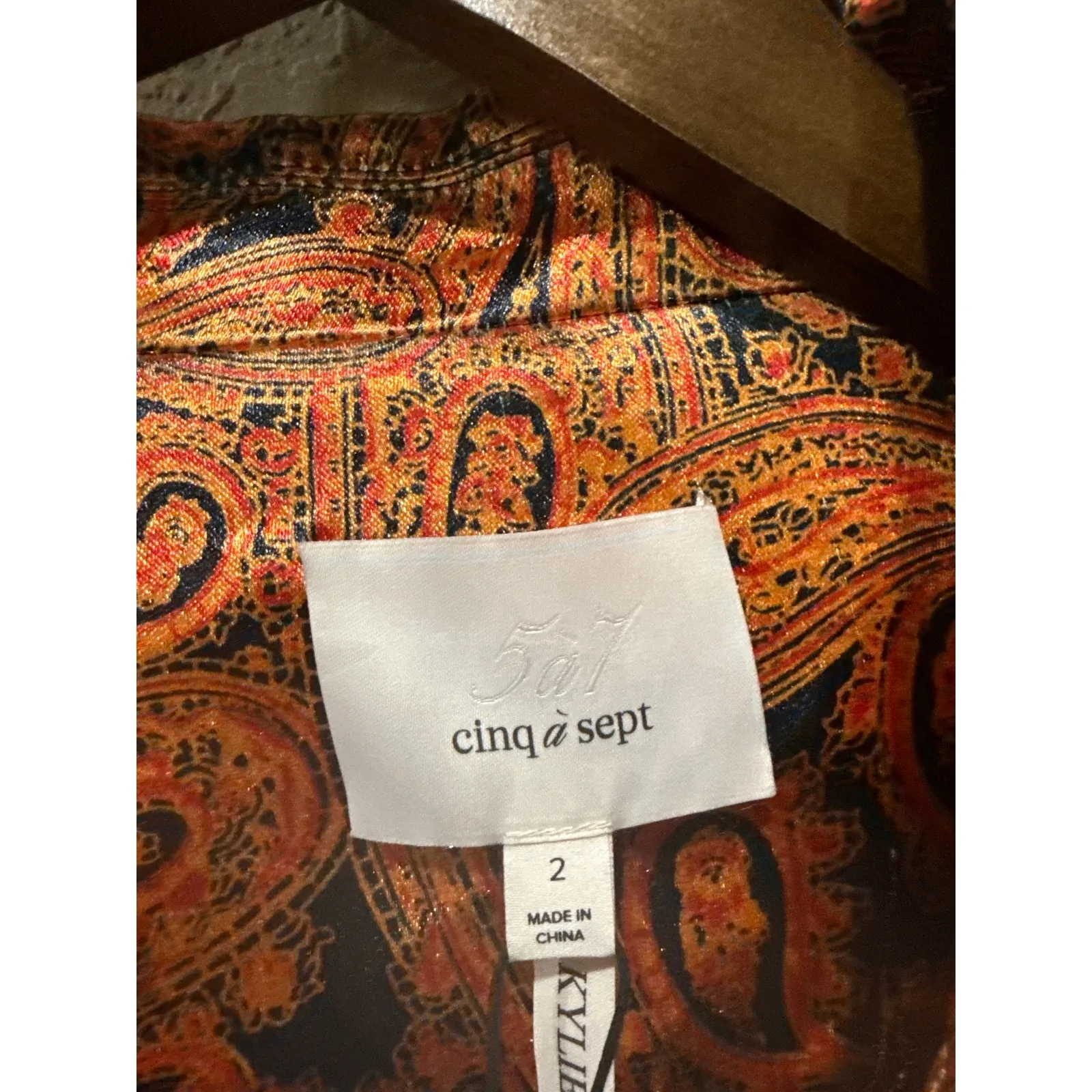 CINQ‎ À SEPT Kylie Paisley 3/4 Sleeve Satin Blazer Size 2 - Image 6