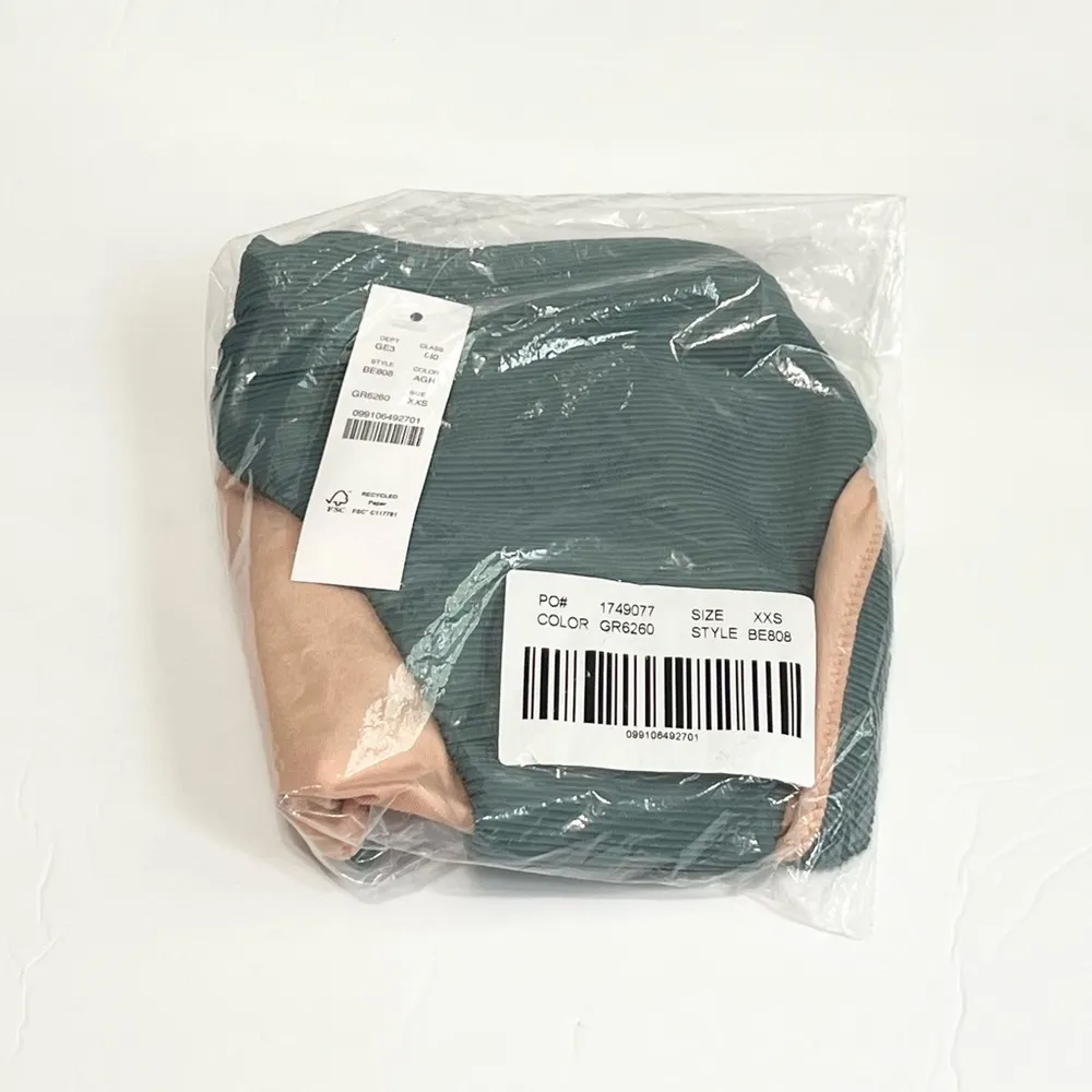 Ribbed High Rise Cheeky Bikini Bottom in Alhambra Green Size XXS - Image 9