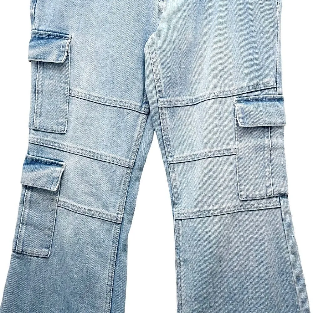 PacSun Light Blue Low Rise Cargo Flare Jeans Size 28 | 6 Y2K Grommet Pac Sun - Image 6