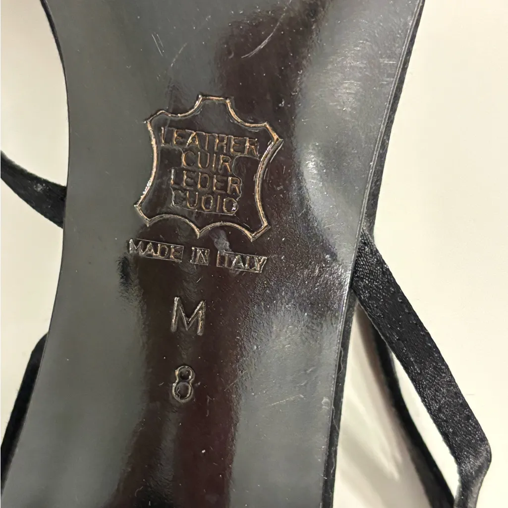 Richard Tyler Vintage Made in Italy WELL WORN formal Satin Heels Sandals Size 8 Black - Image 9