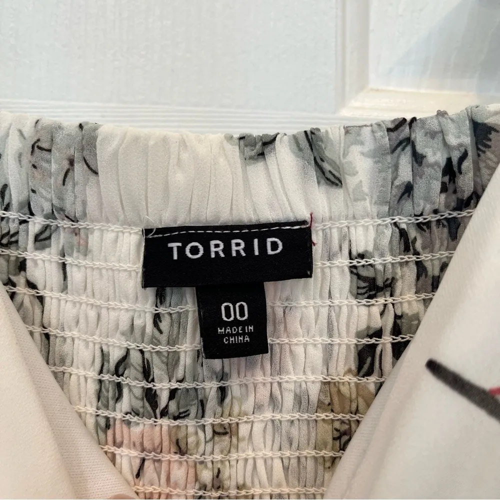 Torrid Maxi Sun Dress White Floral Bird Crane Print Tiered Size 00 Or 10 M/L Green - Image 13