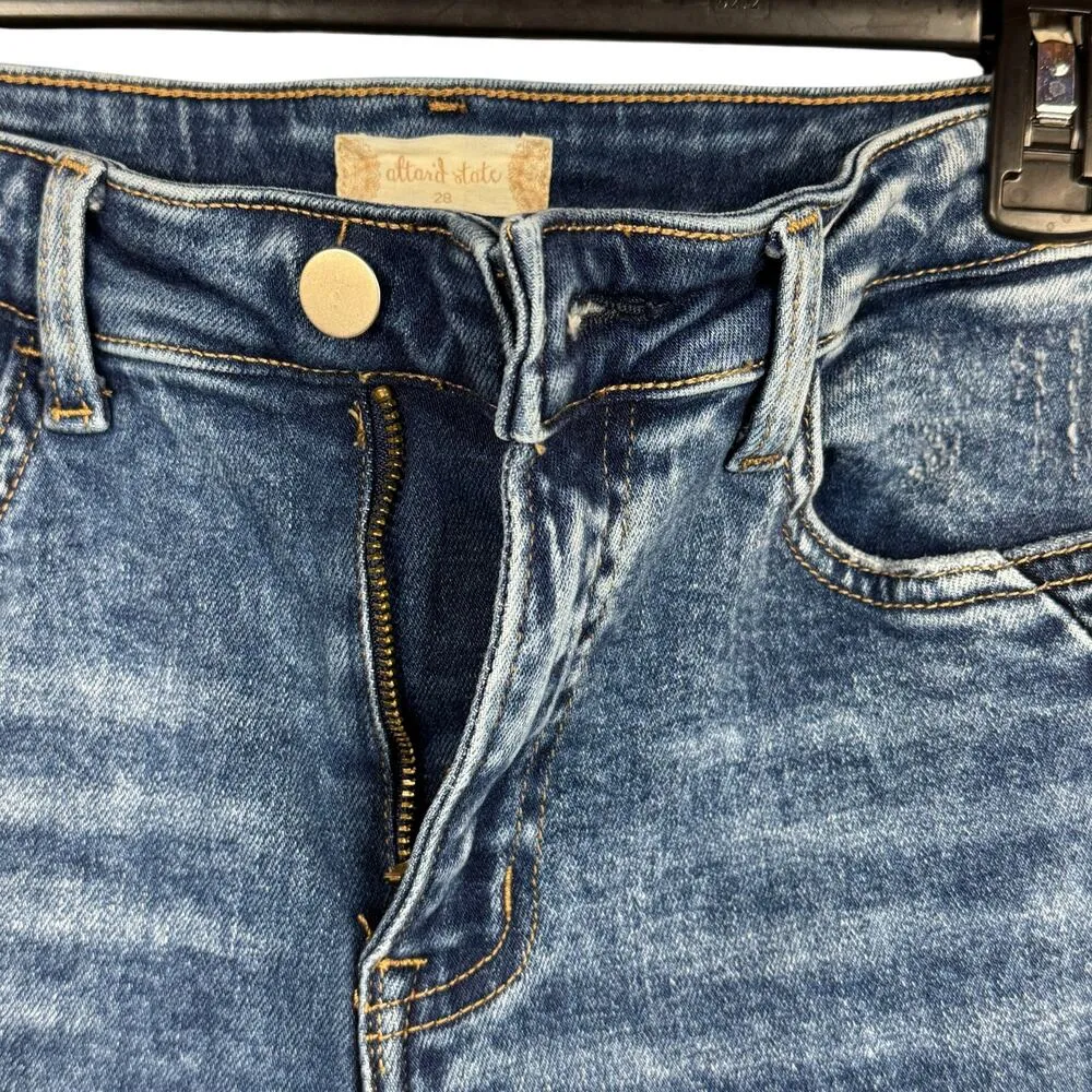 Altar’d State SZ 28 Flare Jeans Contrasting Frayed Hems Stretch Zip-Fly Mid-Rise - Image 4