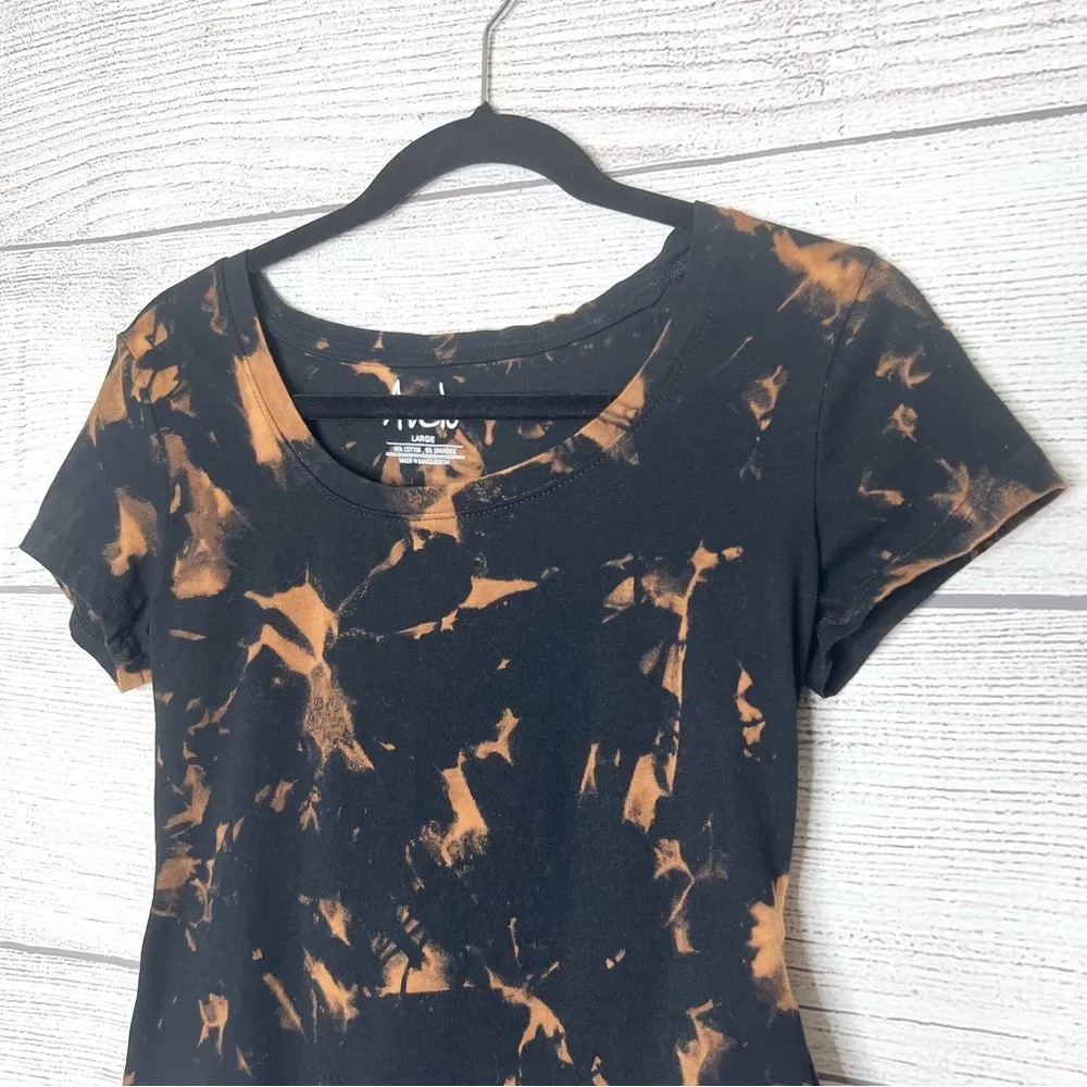 Hand Dyed Black Bleach Tie Dye Scoop Neck Short Sleeve Bodysuit Top Size Large - Image 2