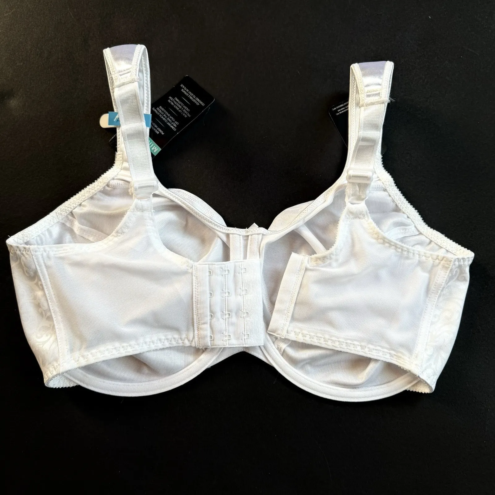 New Bali Minimizer Bra 36 DDD F Underwire White Satin Tracing 3562 Comfort Strap - Image 4