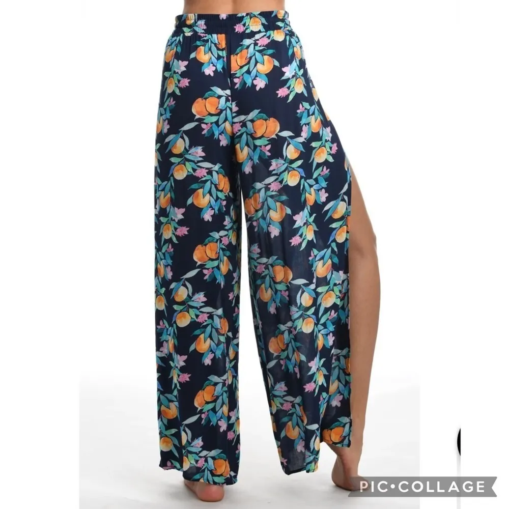 NWT La Blanca Palazzo Pants Blue Floral Front Slit Wide Leg Blue XS Pool Resort - Image 17