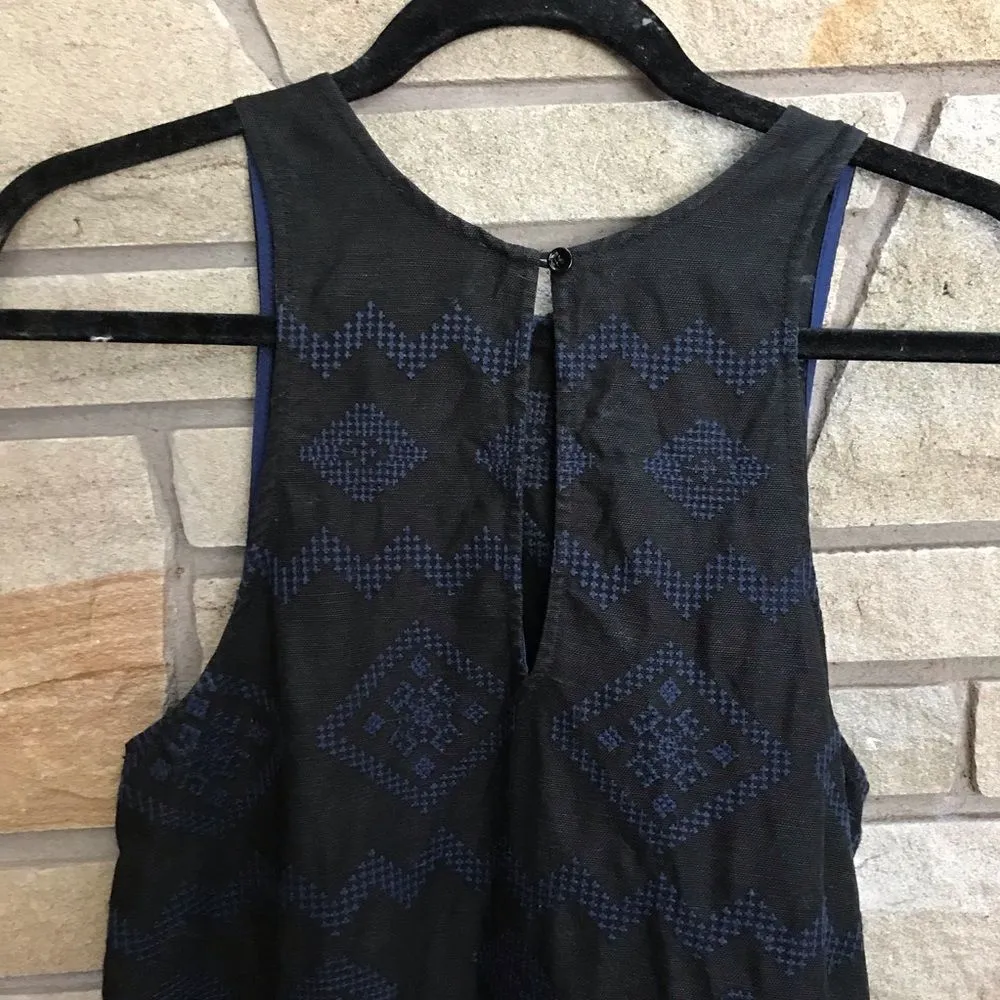 Aritzia Wilfred Trompette Embroidered Geometric Linen Sleeveless Dress Black XS - Image 10