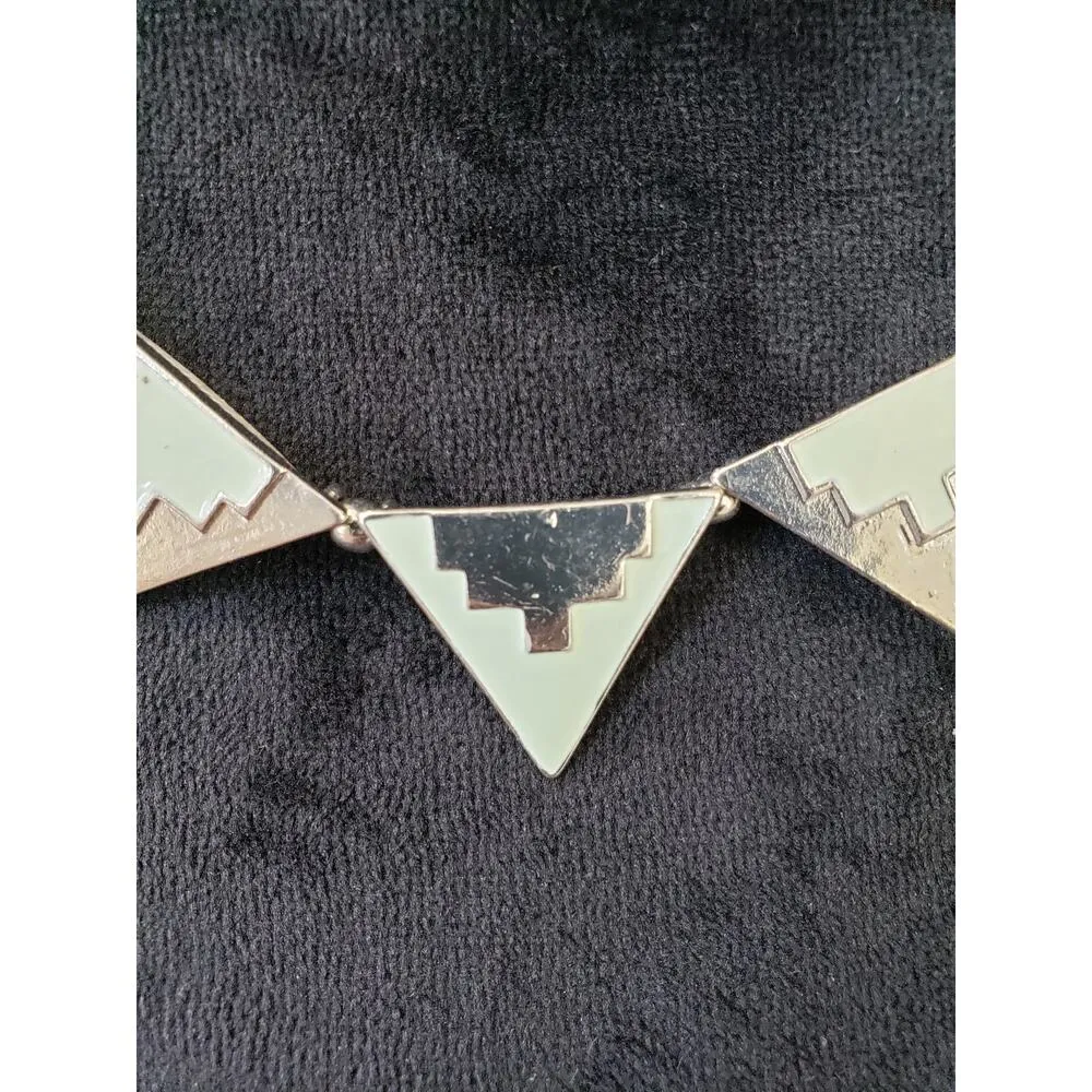 Womens Silver Plated Link Triangle Enamel Statement Necklace with Lobster Clasp - Image 3