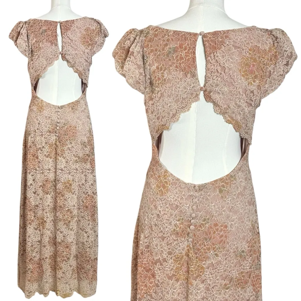 Free People Dainty Ethereal Butterfly Babe Lace Maxi Dress Antique Floral Large - Image 9
