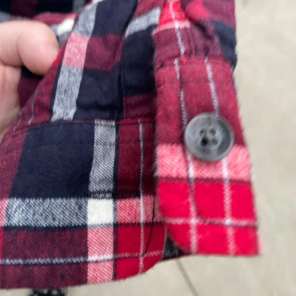 Classic Navy Cotton Garment Hooded hoodie jacket Large L Plaid Women's blue red - Image 6