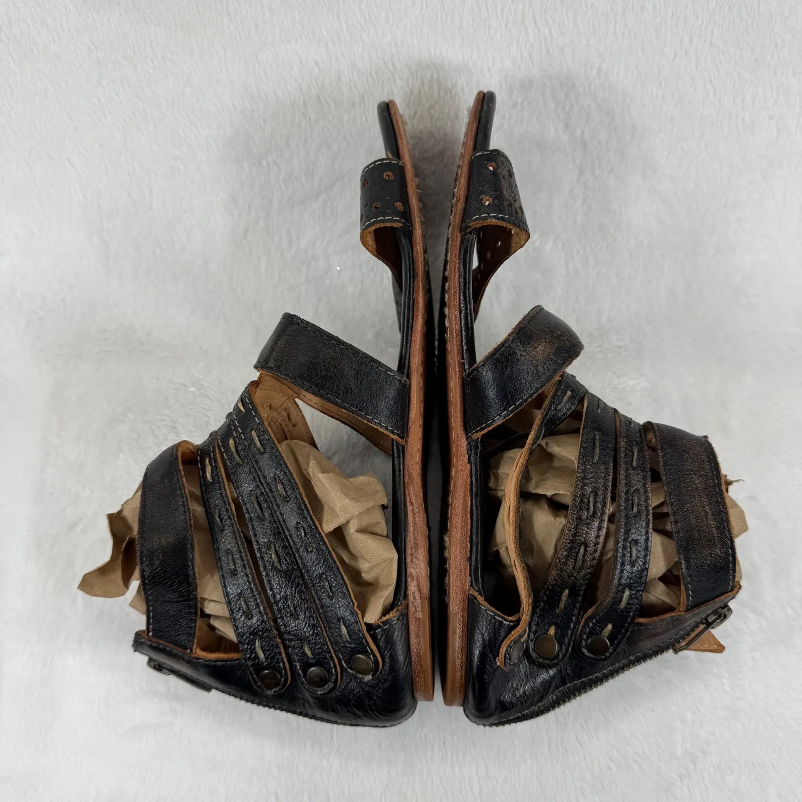 Bed Stu Rustic Artemis‎ Leather Gladiator Sandals 10 Buckle Zipper Ankle Straps Black - Image 8