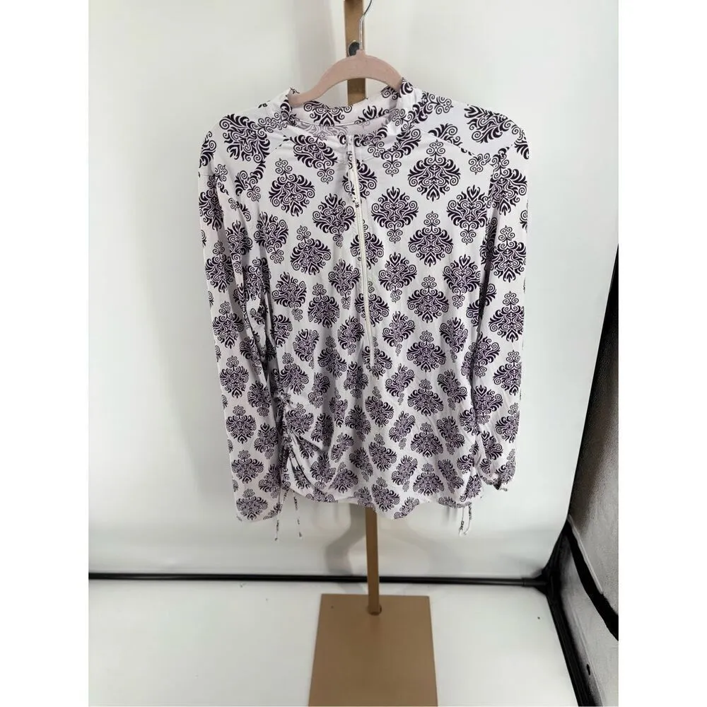 Title Nine Women’s Purple White Damask Print Half Zip Pullover Size XL - Image 4