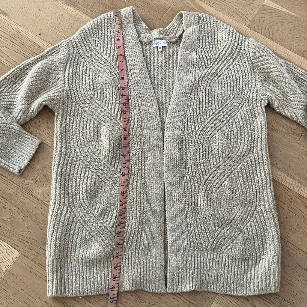 Birch NY Taupe Metallic Knit Open Front Cardigan Sweater Size M Tan Size M - Image 5