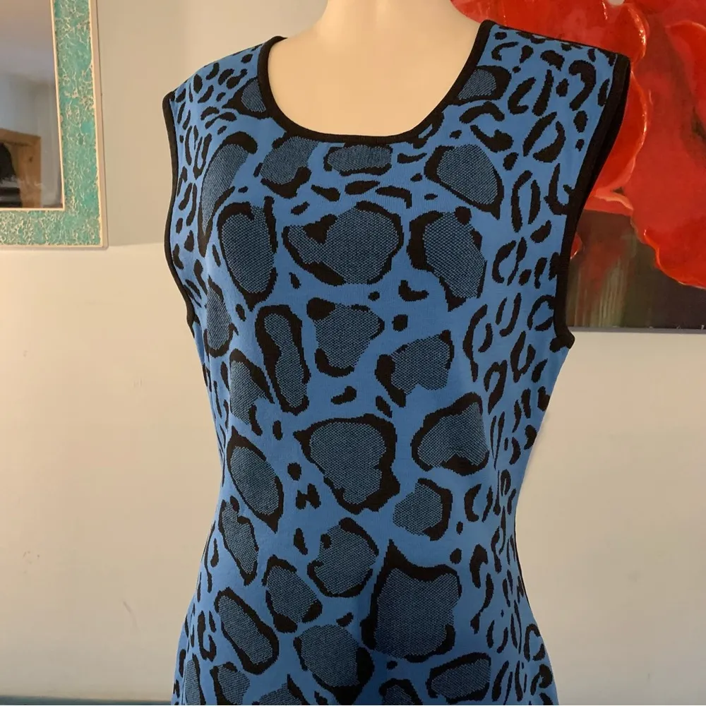 Ohne Titel Suspension Blue Animal Print Knit Sweater Dress L Large EUC - Image 4