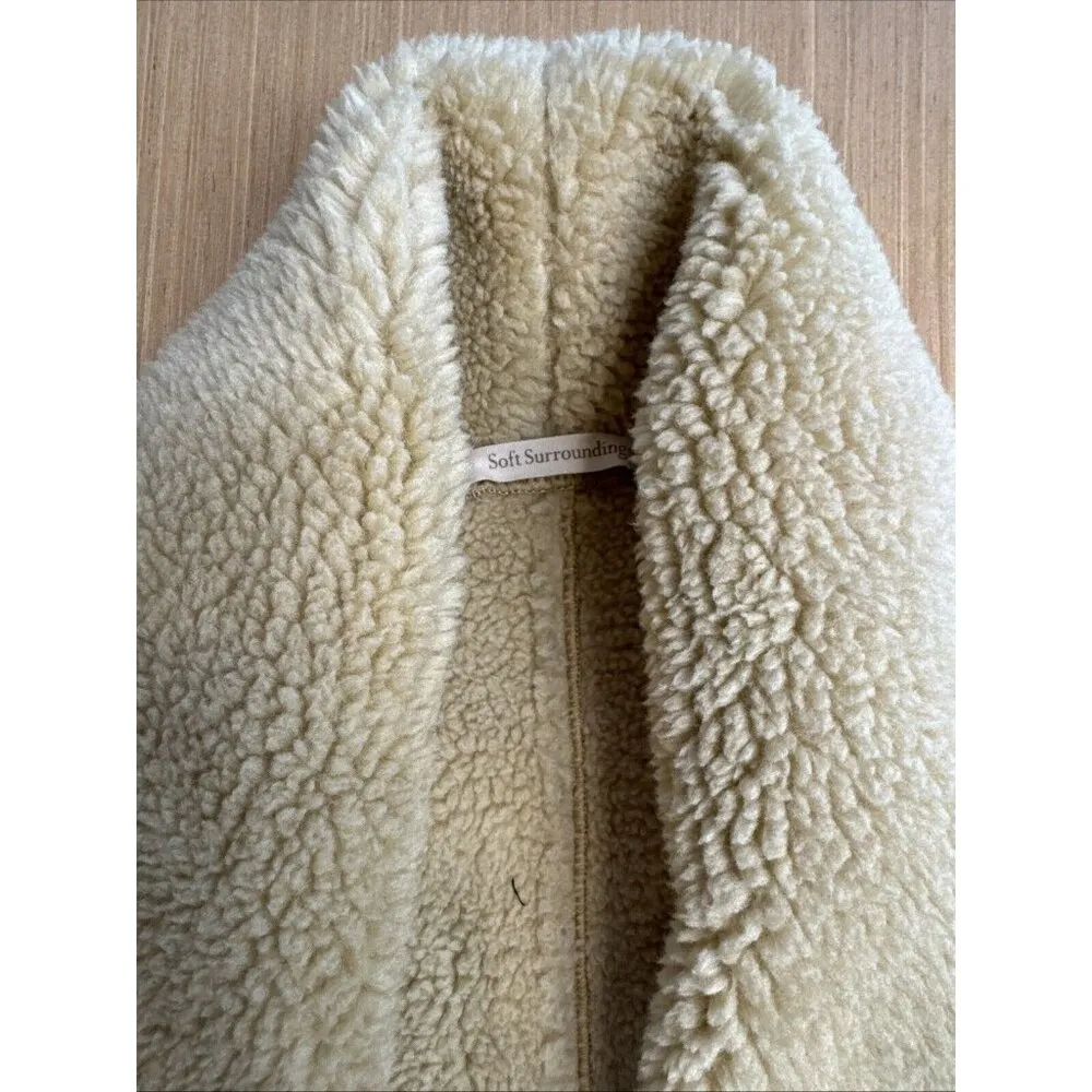 Soft Surroundings Misha Faux Vegan Suede Shearling Jacquard Coat Petite Medium - Image 6