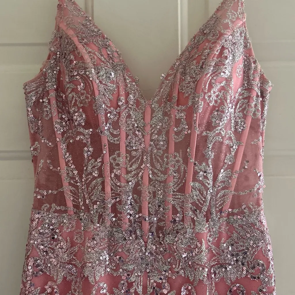 Lush by Jasz Couture Pink Silver Sequin Mermaid 7317 Open Back Prom Gown Size 0 - Image 9