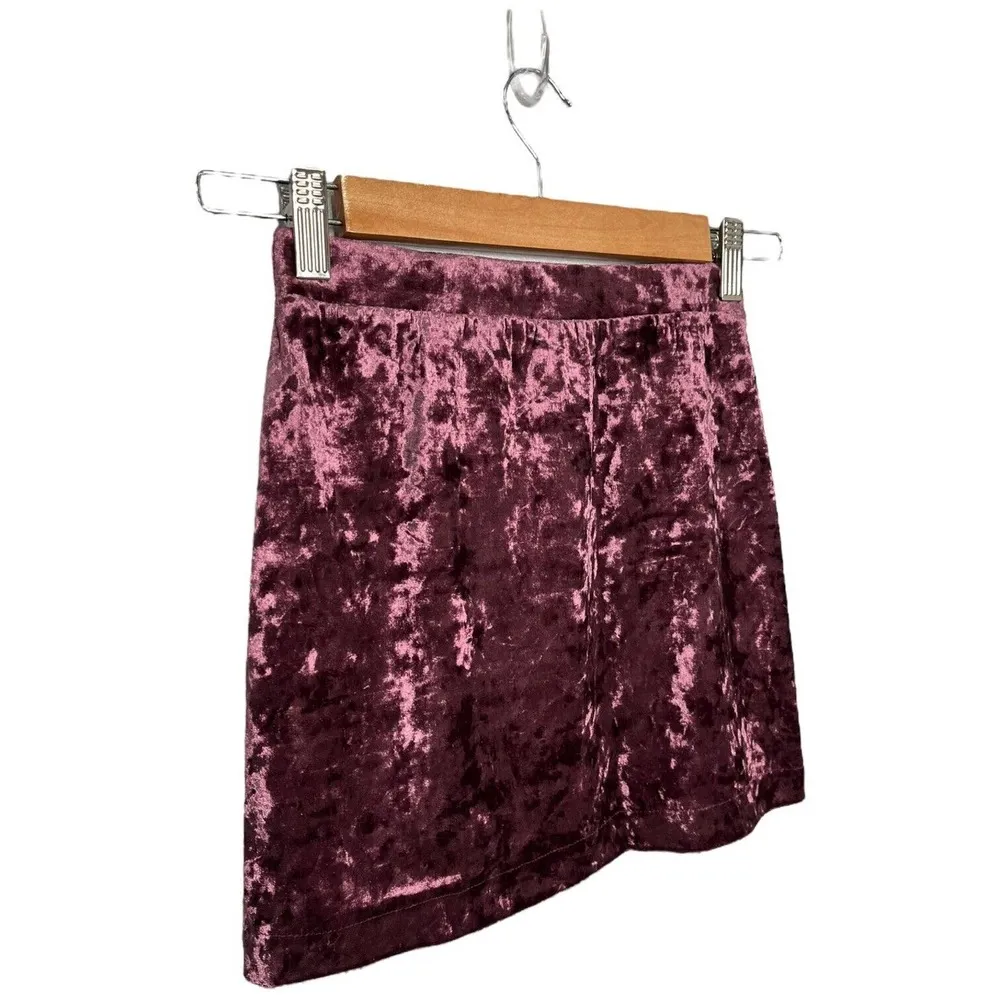 New Nordstrom Abound Crushed Velvet Velour Mini Retro 90s Y2K Skirt Burgundy XXS - Image 7