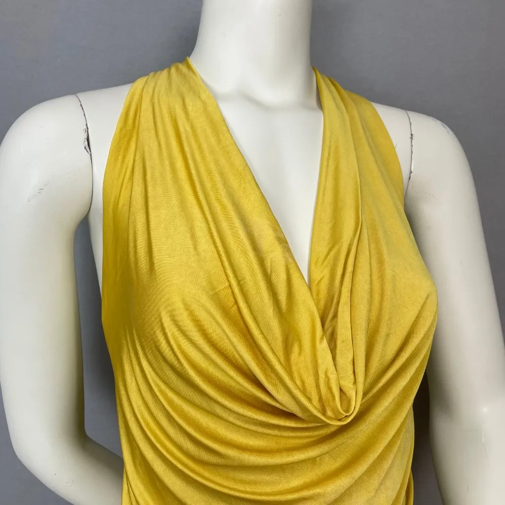 Marciano Dress Bodycon Yellow Sleeveless Size Medium Cowl Neck Ruched Clubbing‎ - Image 11