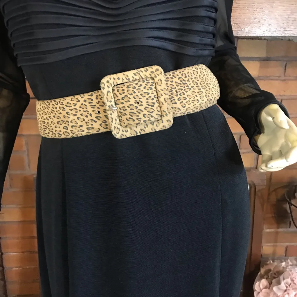 VINTAGE 1980'S ACCESSORIES BY PEARL TAN & BLACK ANIMAL PRINT LEATHER BELT (M) - Image 9