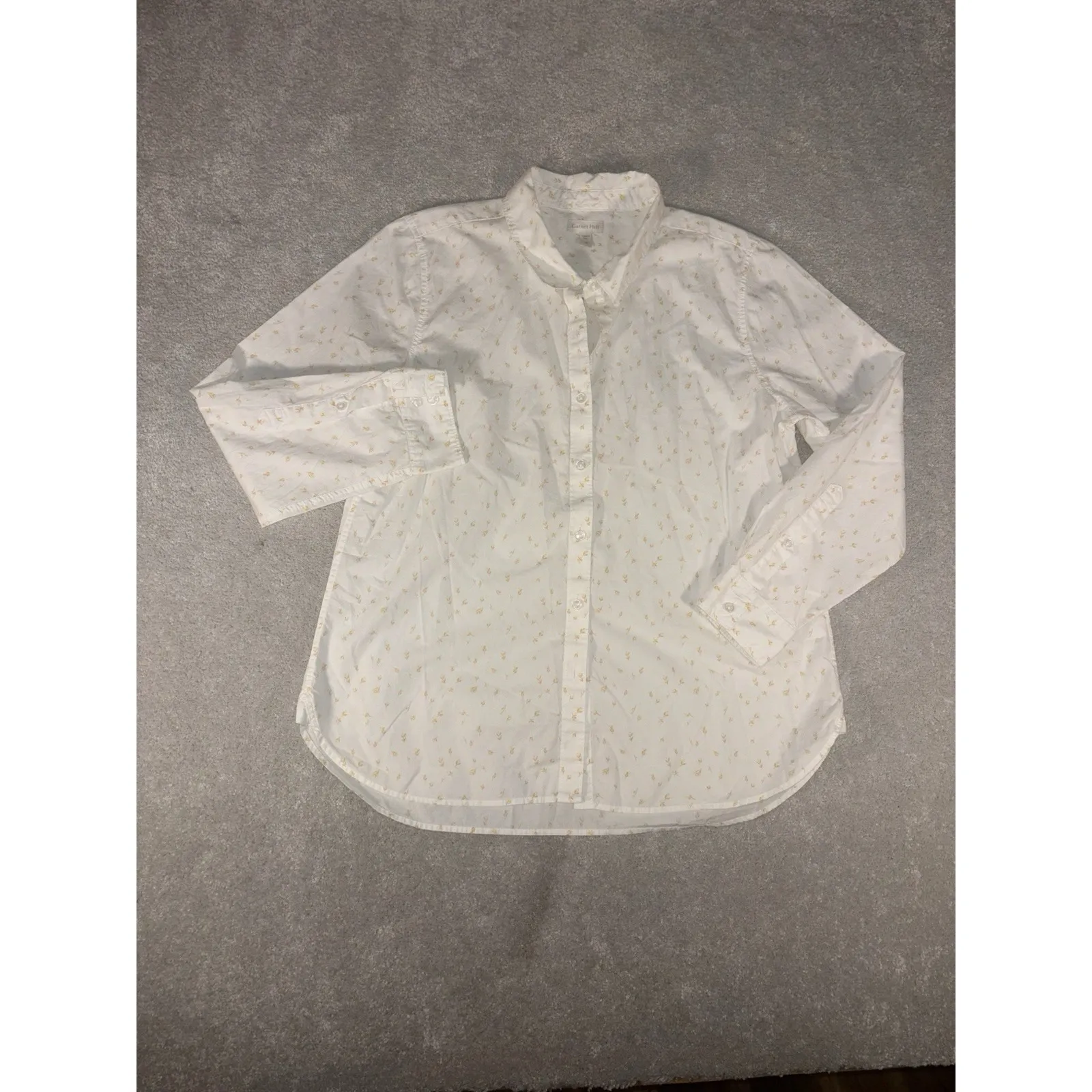 garnet hill white button up foral blouse size 12 organic pima cotton - Image 3