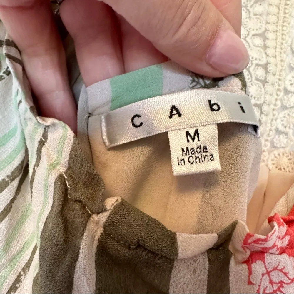 Cabi Top #266 Sleeveless Crocheted Boho Floral Green Orange Striped Gauzy Size M - Image 9