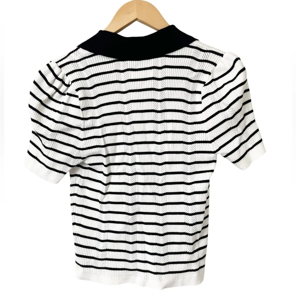 Maeve Anthropologie Striped Short Sleeve Collared Slim Cardigan Sweater Large - Image 2