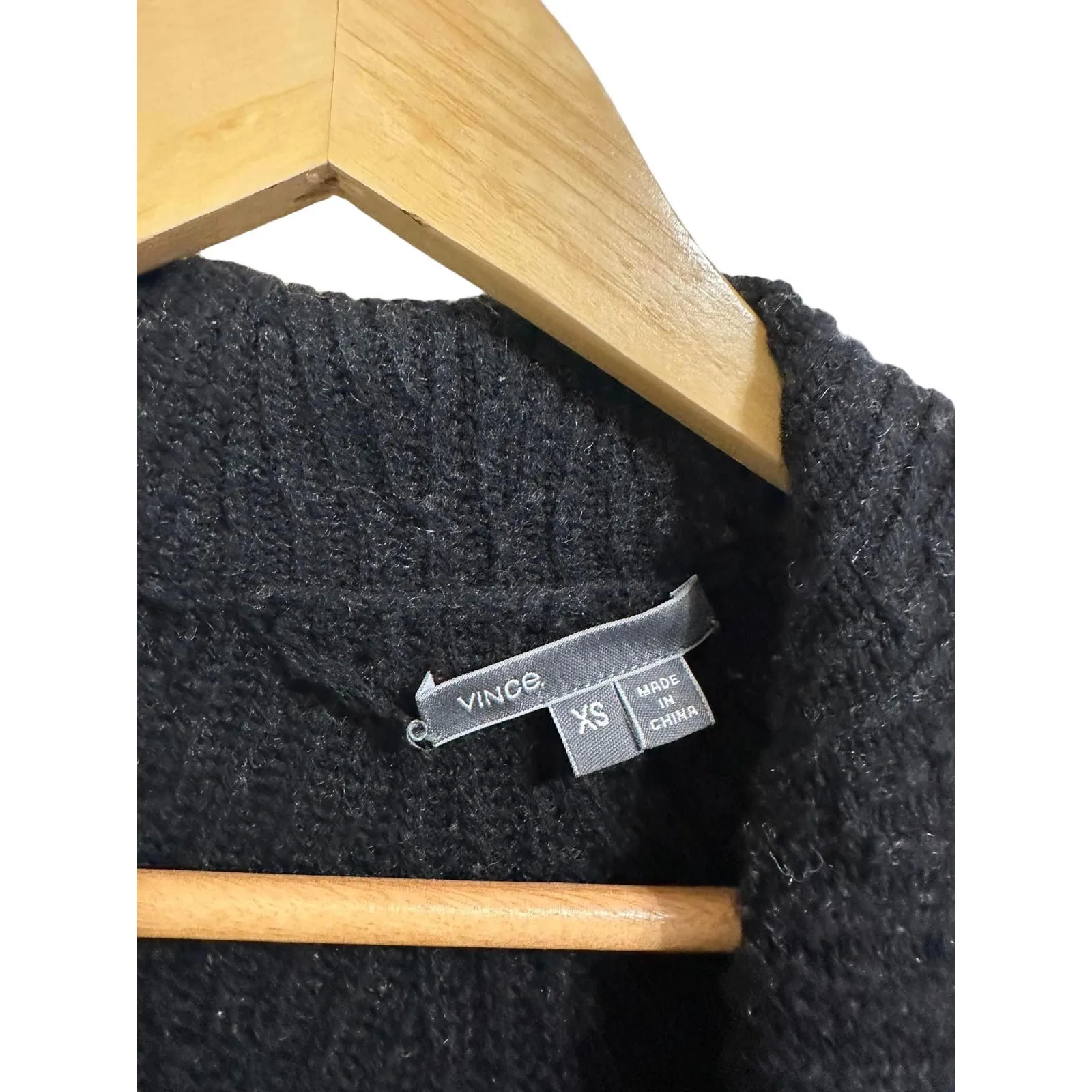 Vince Womens‎ Wool & Yak Blend Knit Open Cardigan Coat Topper Black Ribbed Sz XS - Image 3