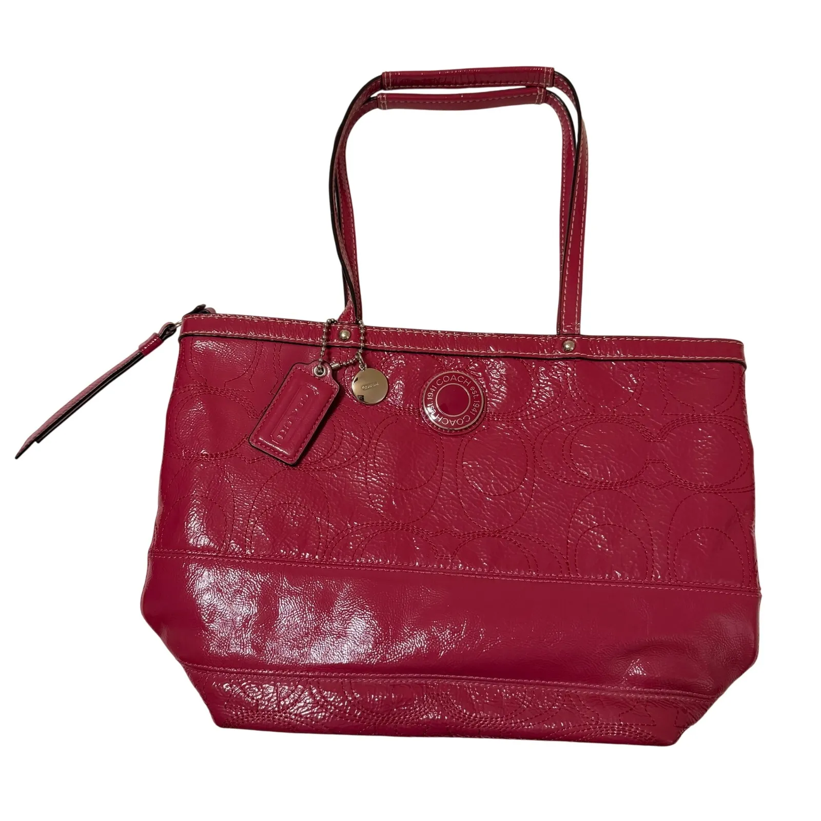Coach Legacy Stitched Signature C Tote Bag Berry Pink Patent Leather Preppy Y2K - Image 2