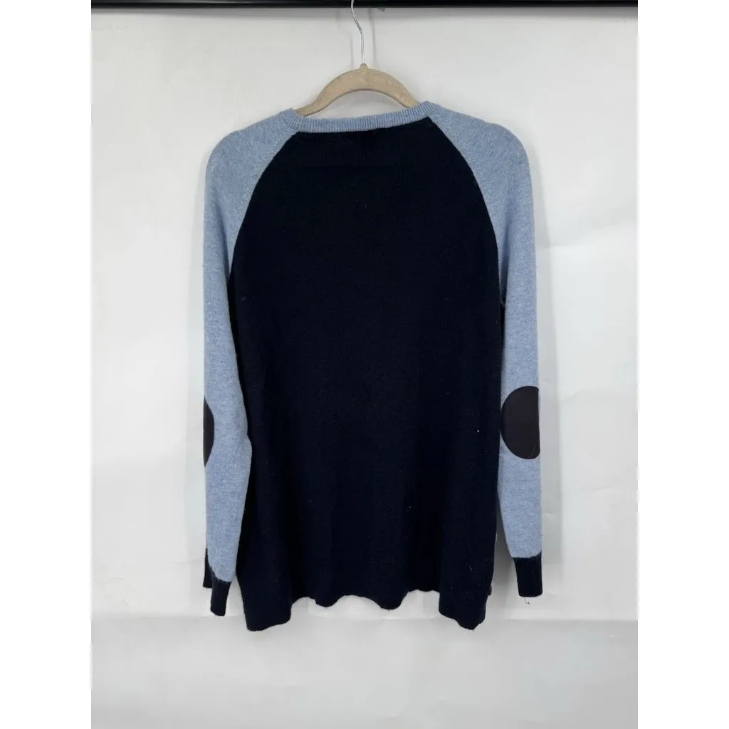 J. Crew Angora Wool Blend Button Side Elbow Patch Sweater Top Women Medium Blue - Image 3