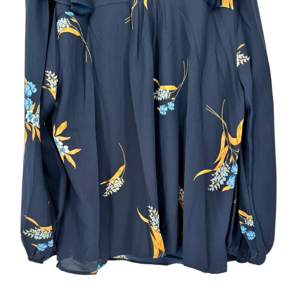 Sugarlips Dusk Bloom Floral Wilhem Ruffle Blouse size 3X Long Sleeve NWT Navy - Image 8