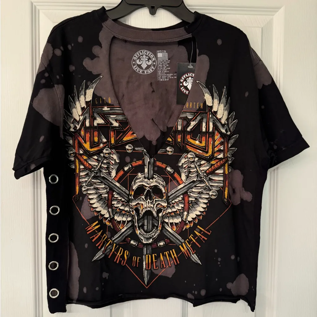 Affliction Setlist Cut-Out Women’s Black T-Shirt Size Medium - Image 5
