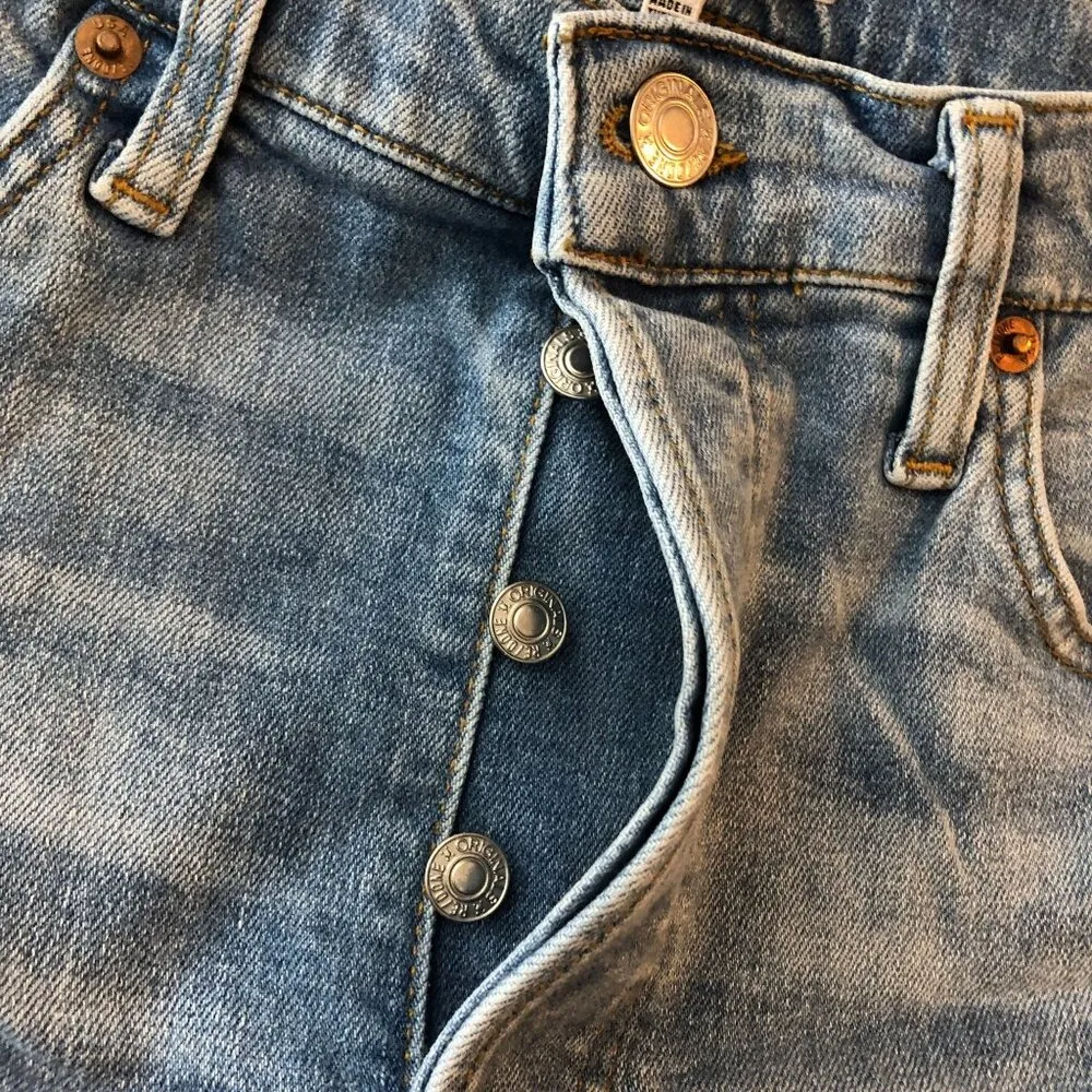 Re/Done Womens 90s High Rise Ankle Crop Worn Light Azure Button Fly 30 - Image 8