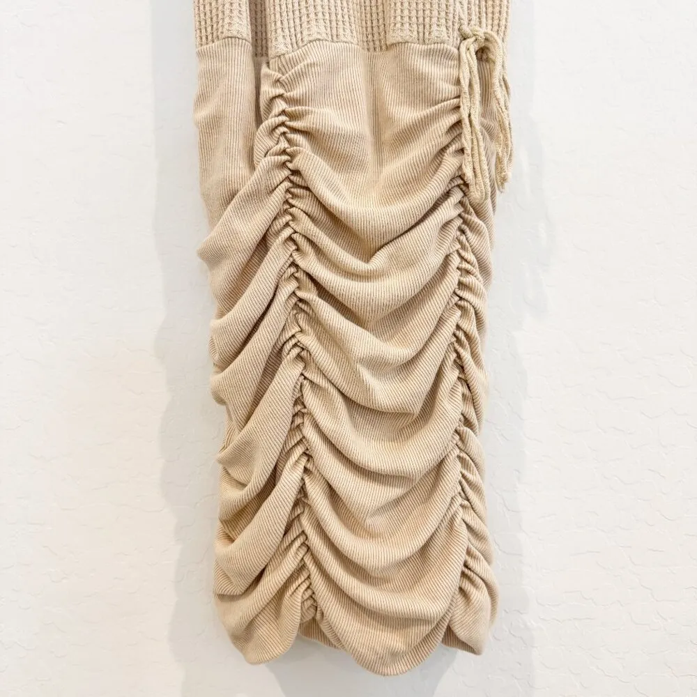 NWT Free People Tan Katya Ruched Dress Casual Beachy Neutral New Indie Size XS‎ - Image 4