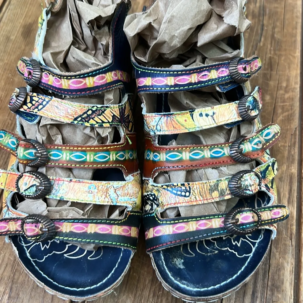 Women’s L Artiste Colorful strappy boho Sandals Brown Size 5 - Image 2