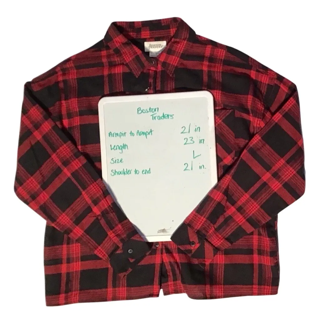 Boston Traders Red & Black Buffalo Checked Long Sleeve Button Down Size Lg New‎ - Image 4