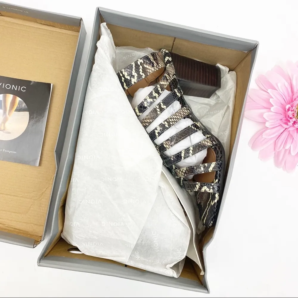 Vionic Perk Sami Leather Caged Heeled Sandals: Black Boa Snakeskin - Image 13