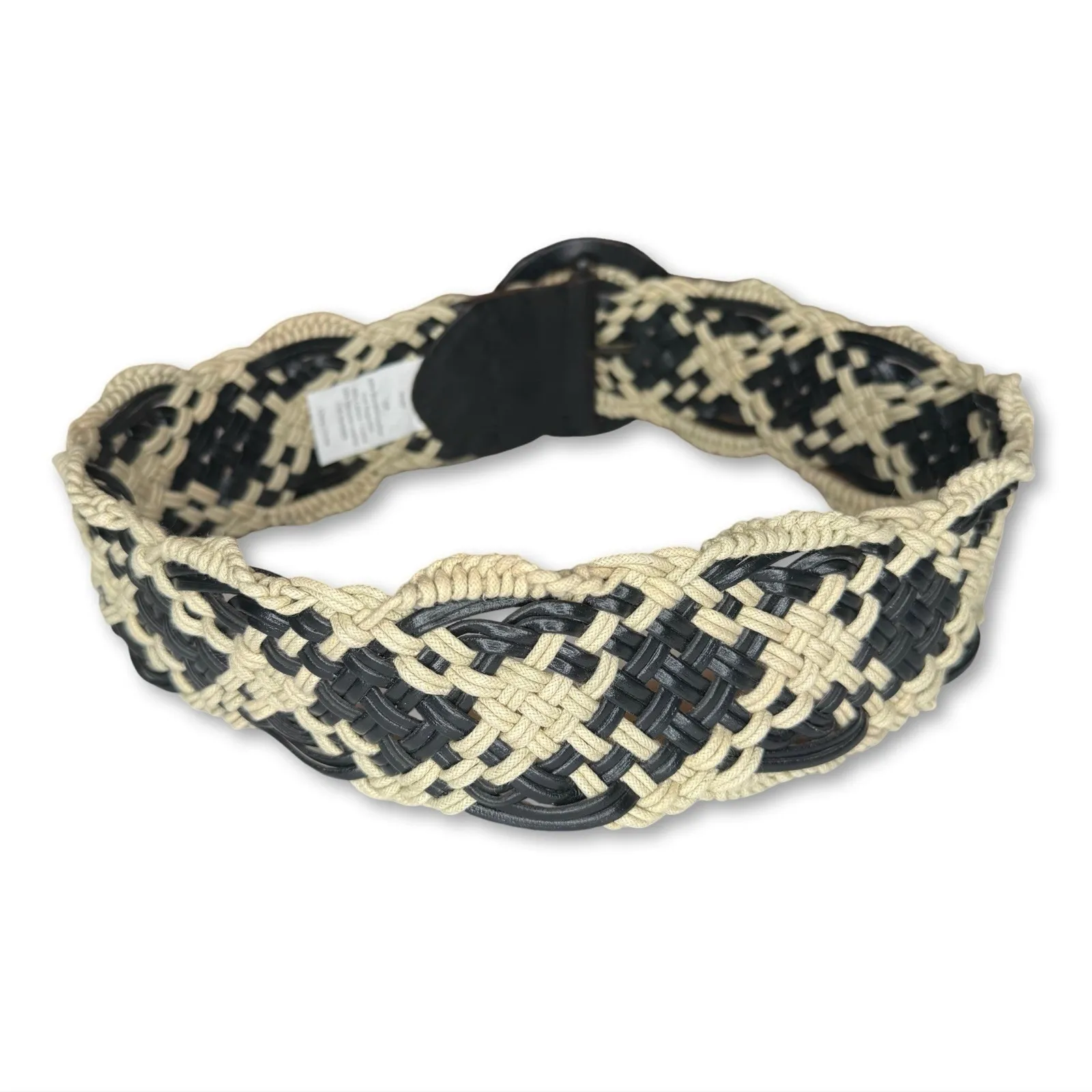 Anthropologie Wide Braided Plaited Leather Belt Women's Small Macrame Crochet - Image 4