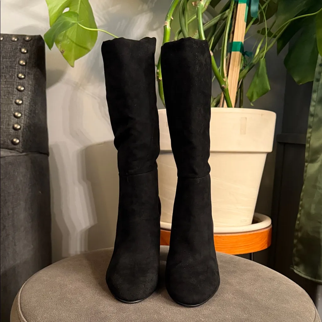 Chinese Laundry Womens 7.5 Black Suede Slouch Heel Boots Mid Calf - Image 4