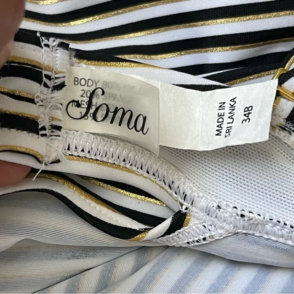 Soma Bandeau Tankini Swim Top Women’s Size 34B Striped Convertible Straps Ruched - Image 11