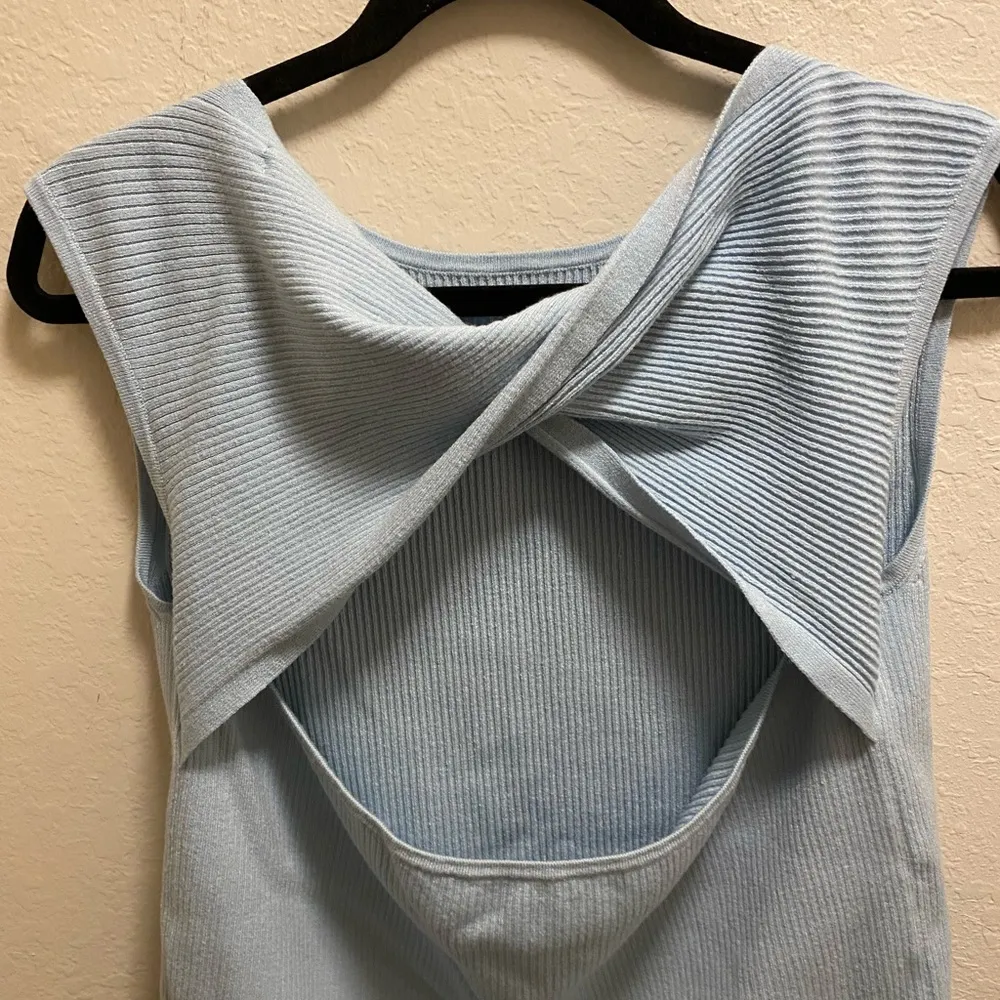 Anthropologie Light Blue Twist Open Back Top. - Image 3