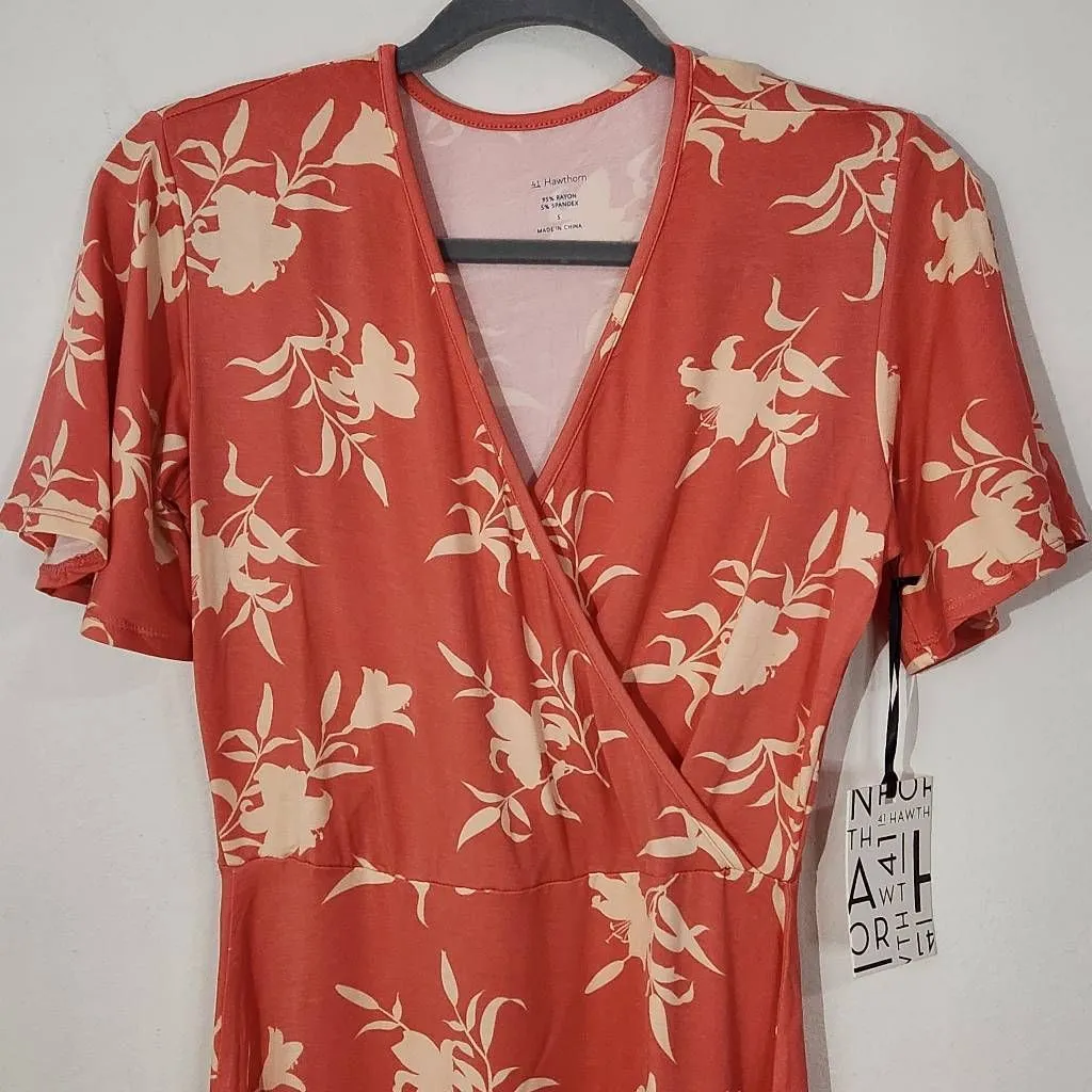 41Hawthorn Coral Floral Dress NWT Size Small faux wrap wedding guest dress Pink - Image 2