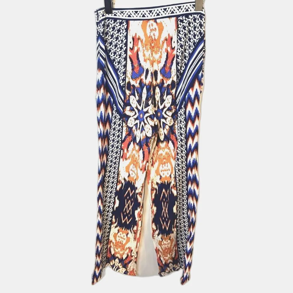 Boho Print Wide Leg High Rise Pants Women's Small Tribal Aztec Ikat Patchwork - Image 7
