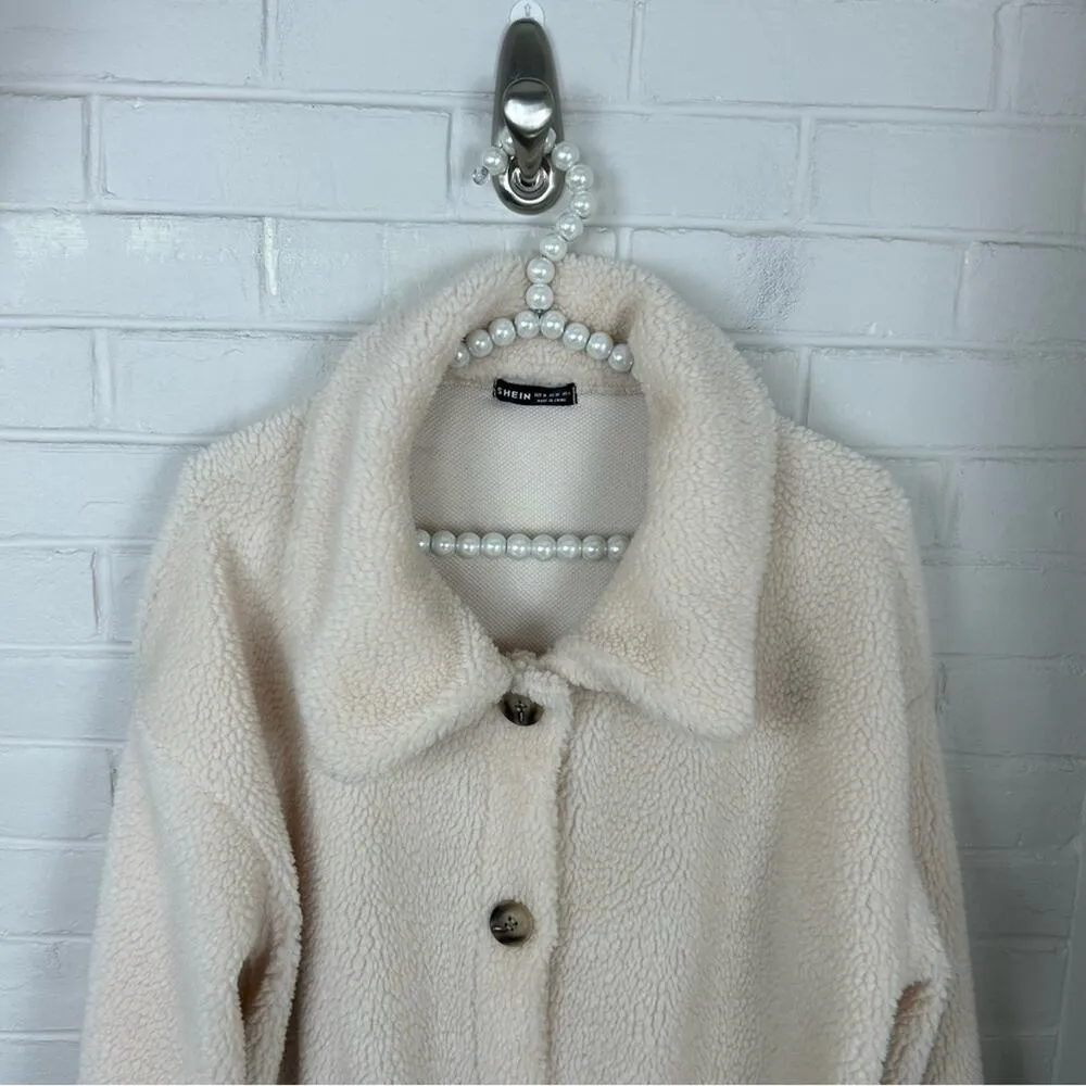 Shein Fuzzy Teddy Sherpa Texture Button Front Jacket Size M - Image 5