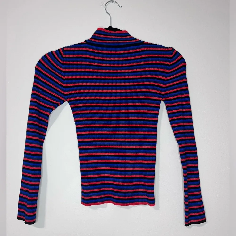 ARIZONA Cute Ribbed Stretch Striped Long Sleeve High Neck Womens Top Sz XS EUC - Image 3