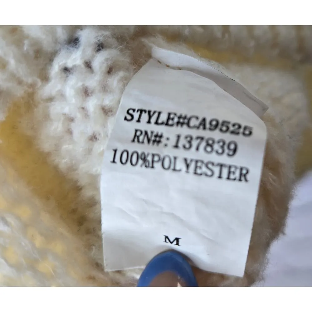 Luna Ivy Oversized Cream Strawberry Knit Cardigan Sweater Womens Medium Preppy Pink - Image 9