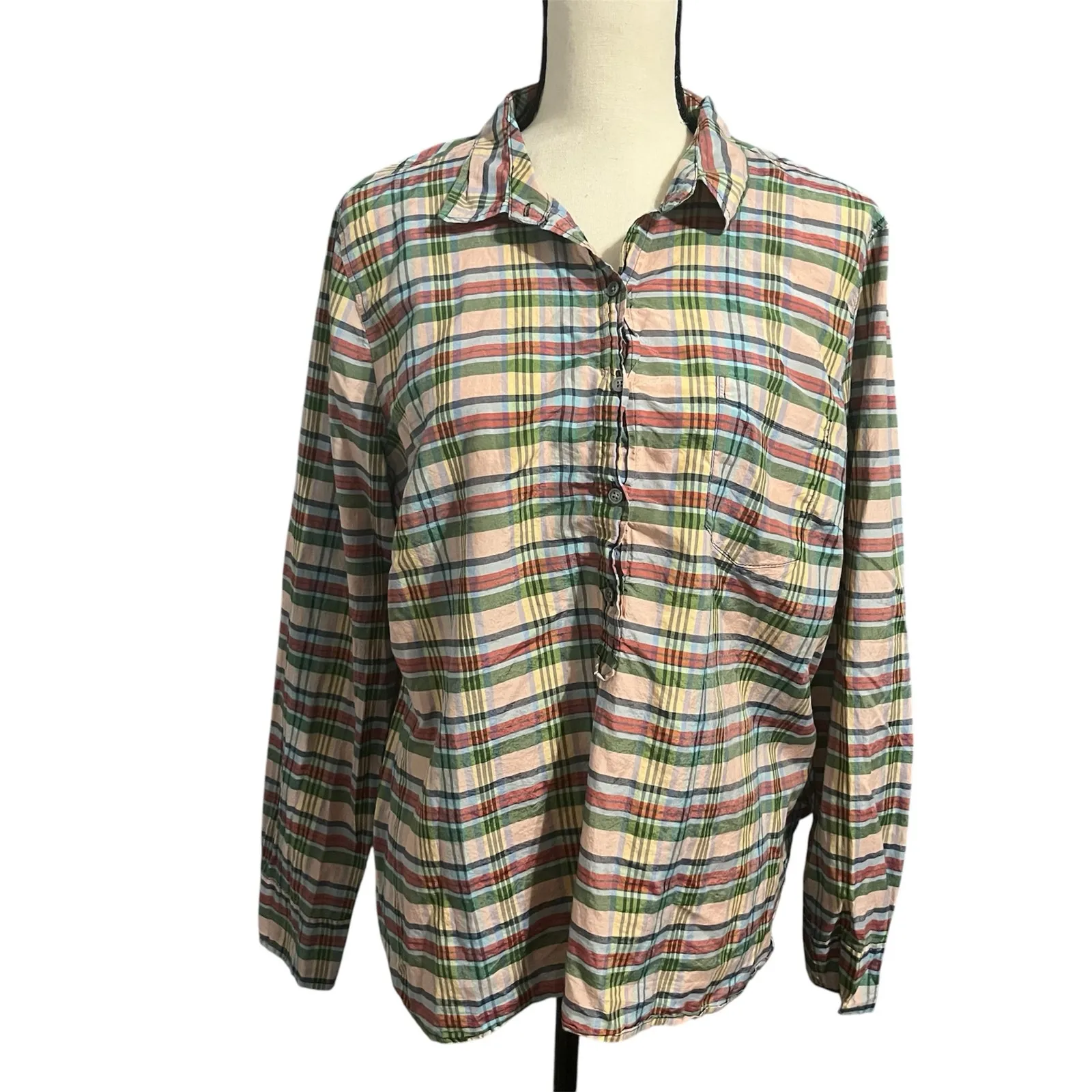 J. Crew Womens Plaid Cotton Silk Blend Classic Fit Tunic Top Blouse Sz XL Preppy - Image 2